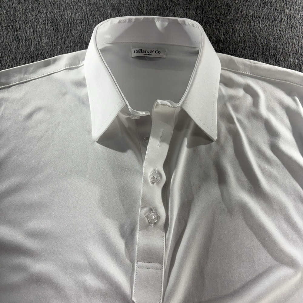 Collars and Co Polo Shirt Men's Medium Relaxed Solid White Dress Collar